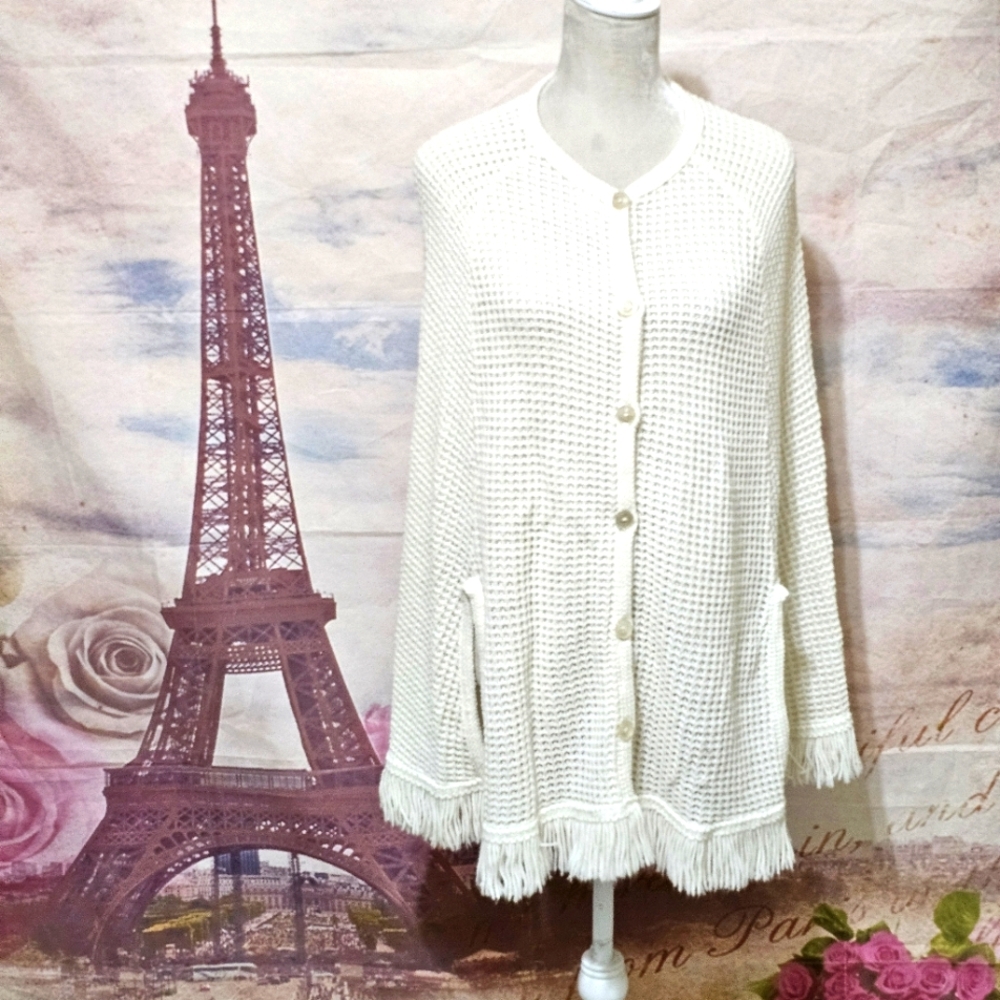 Elegant Creamy White Fringe Poncho